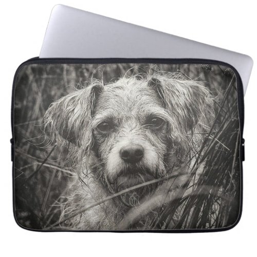 Cute Puppy Black and Whie Portrait Photograph Laptop Sleeve