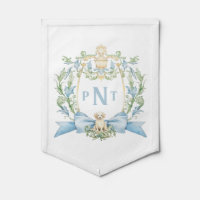 Cute Puppy Blue Crest Monogram Birth Announcement