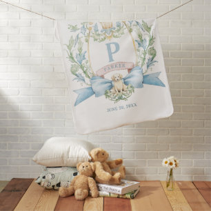 Cute Puppy Blue Ribbon Crest   Baby Boy Blanket