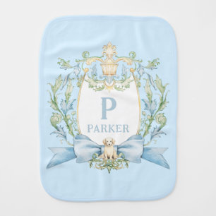 Cute Puppy Blue Ribbon Crest   Baby Boy Burp Cloth
