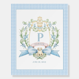 Cute Puppy Blue Ribbon Crest Baby Boy Wall Art Foam Board