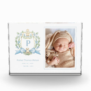 Cute Puppy Blue Ribbon Crest   Baby Boy Wall Art Photo Block