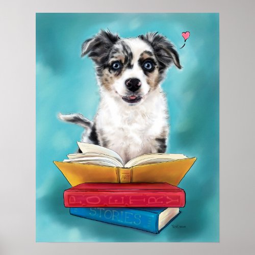 Cute Puppy Book Lover Poster