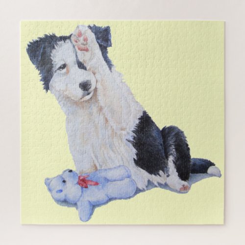 Cute puppy border collie and teddy dog art jigsaw puzzle