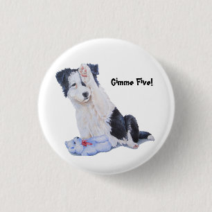 Cute puppy border collie gimme five! art button