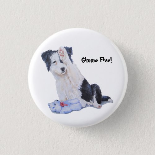 Cute puppy border collie gimme five art button