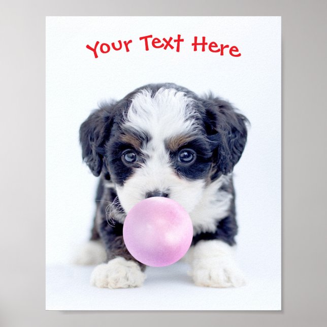 Cute Puppy, Bubble Gum Bubble, Name or Message Poster (Front)