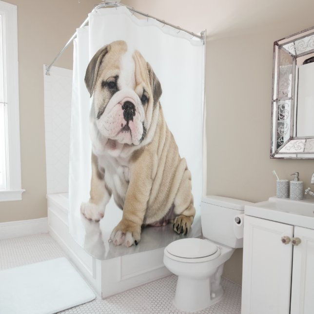 Cute Puppy Bulldog Sad Shower Curtain (In Situ)