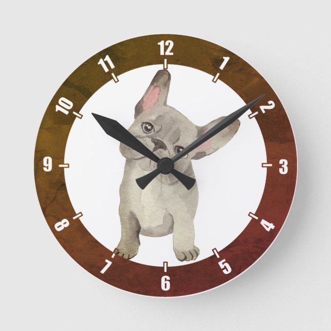   Cute Puppy Bulldog Wall Clock (Front)