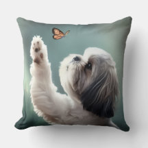Cute Puppy & Butterfly Decorative Throw Pillow