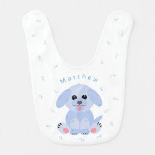 Cute Puppy Cartoon Dog Personalized Blue Baby Bib