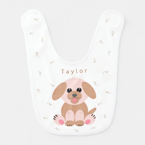 Cute Puppy Cartoon Dog Personalized Pastel Neutral Baby Bib