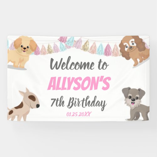 Cute puppy cartoon dog theme kid birthday Backdrop Banner