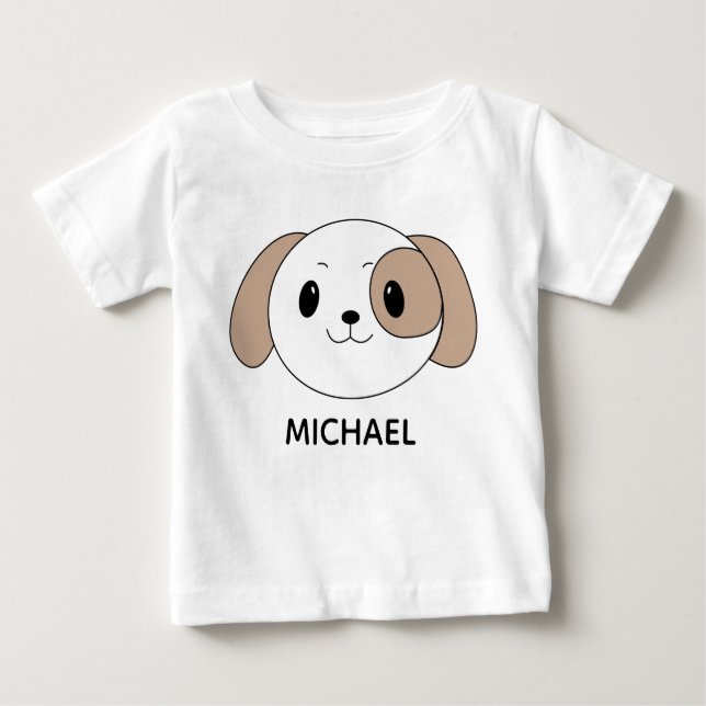 Cute Puppy Cartoon Face Personalised Baby T-Shirt (Front)
