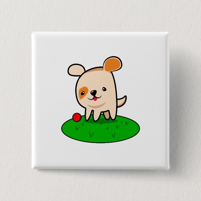 Cute puppy cartoon pinback button (Front)