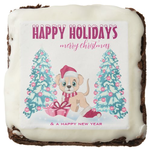 Cute Puppy Cartoon Pink Christmas Holidays Brownie