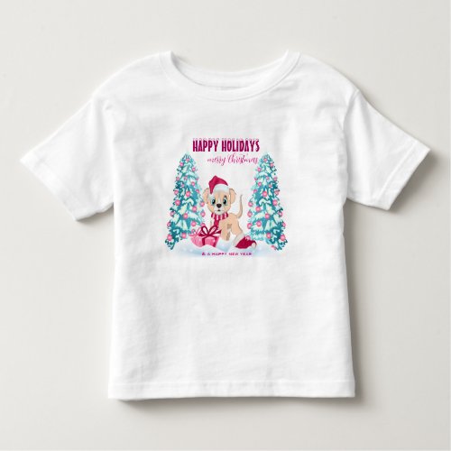 Cute Puppy Cartoon Pink Christmas Holidays Toddler T_shirt