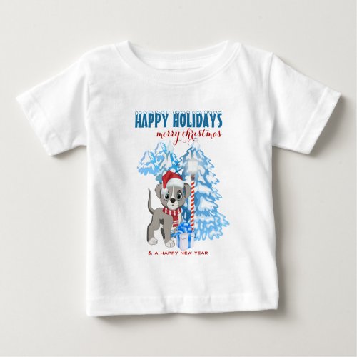 Cute Puppy Cartoon Snowy Christmas Holidays Baby T_Shirt