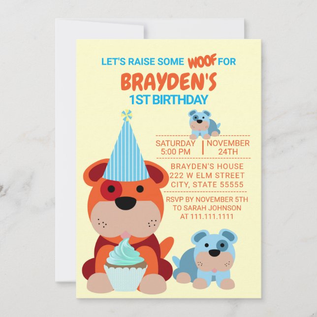 Cute Puppy Children's 1st Birthday Invitation (Front)
