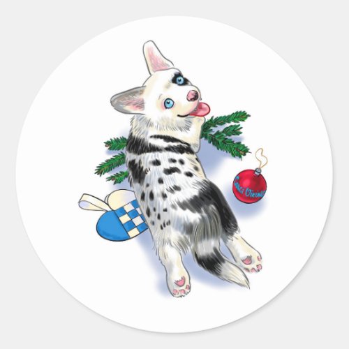 Cute puppy Christmas Classic Round Sticker