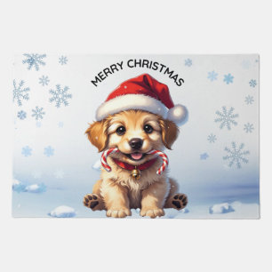 Cute Puppy Christmas Golden Retriever Holiday Doormat