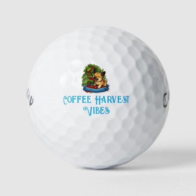 Cute Puppy Coffee Harvest Golf Balls (Front)