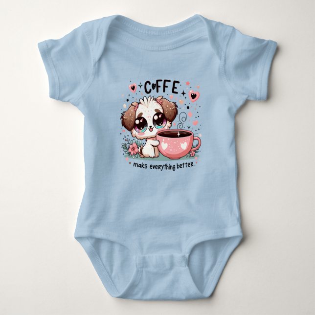 Cute Puppy Coffee Lover Baby Bodysuit - Coffee Mak (Front)