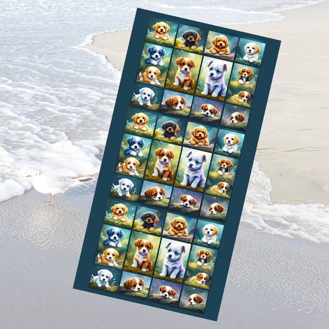 Cute puppy collage, baby dogs beach towel (Creator Uploaded)