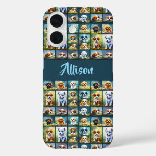 Cute puppy collage, baby dogs, personalized iPhone 16 case