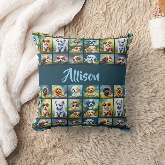 Cute puppy collage, baby dogs, personalized throw pillow (Blanket)