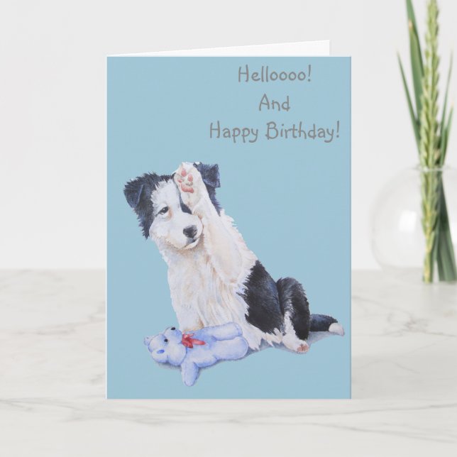 Cute puppy collie realist dog art birthday card (Front)