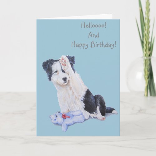 Cute puppy collie realist dog art birthday card