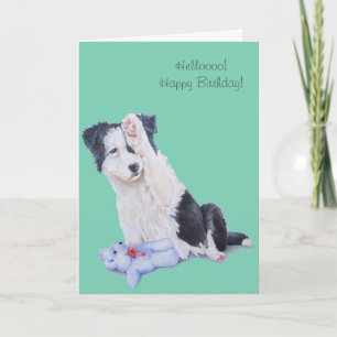 Cute puppy collie realist dog art birthday card