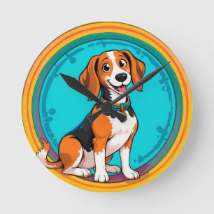 Cute Puppy colorful cartoon style design Round Clock