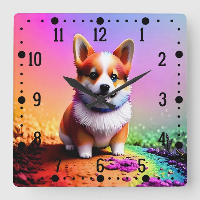 Cute Puppy Corgi Dog-36475 Square Wall Clock (Front)