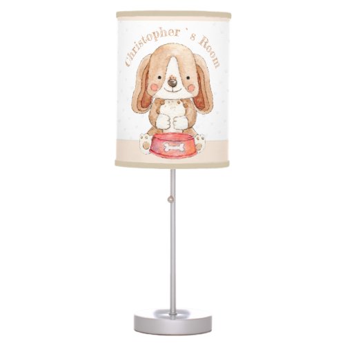 Cute puppy custom text nursery table lamp