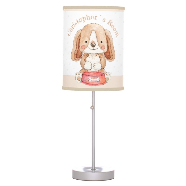 Cute puppy custom text nursery table lamp (Front)