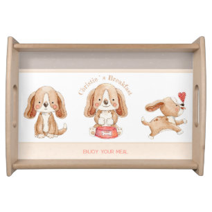 Cute puppy custom text pastel color nursery serving tray