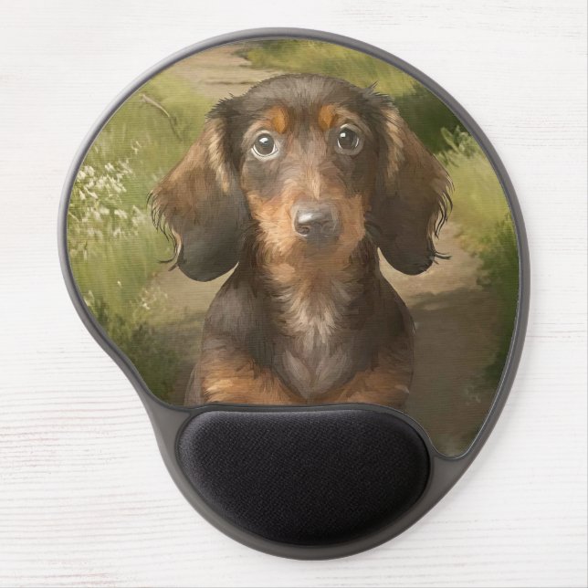 Cute Puppy  Dachshund Art Sausage Dog Painting Gel Mouse Pad (Front)