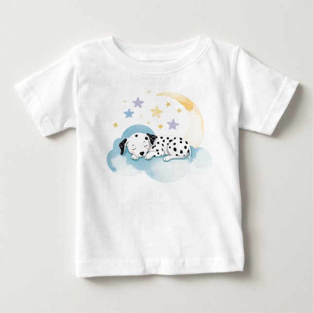 Cute Puppy Dalmatian on the Moon – Baby T-Shirt (Front)