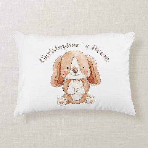 Cute puppy DBL_sided custom text kids Accent Pillow