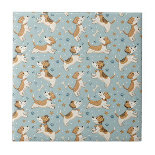 Cute Puppy Design for Kids - Cartoon Dogs Pattern Ceramic Tile