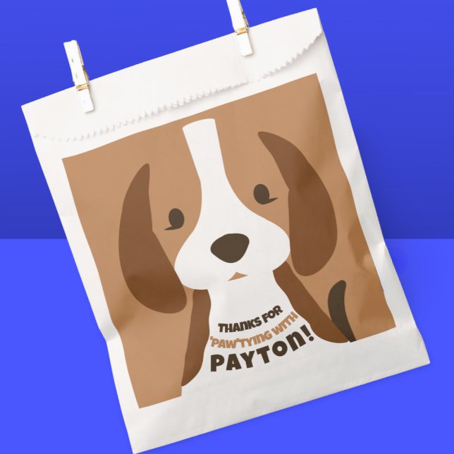 Cute Puppy Dog Age & Name Kid's Birthday Party Favor Bag (cute puppy dog birthday party favor bag with custom name)