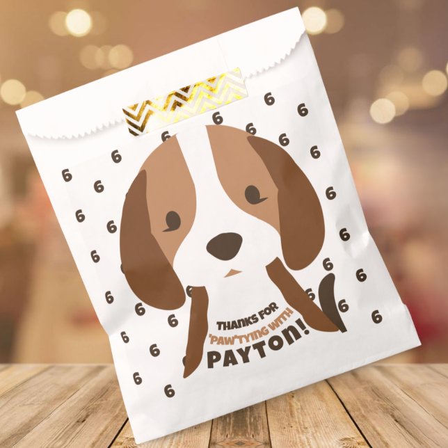 Cute Puppy Dog Age & Name Kid's Birthday Party Favor Bag (cute puppy dog favor bags for kids birthday parties puppy dog with custom name and age)