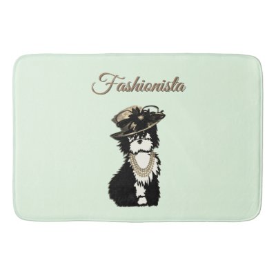 Cute Puppy Dog all Dressed Up Green Bath Mat