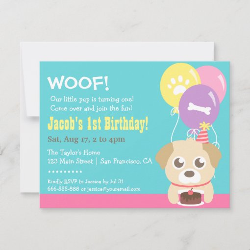 Cute Puppy Dog and Balloons Birthday Party Invitation | Zazzle