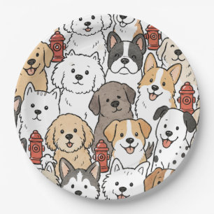 Cute Puppy Dog and Fire Hydrant Paperplates Paper Plates