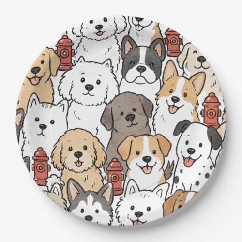 Cute Puppy Dog and Fire Hydrant Paperplates Paper Plates