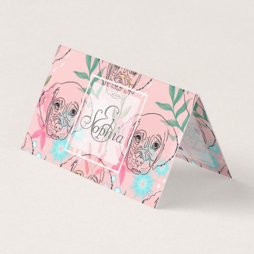 Cute Puppy Dog and Flowers Pink Creative Art Business Card