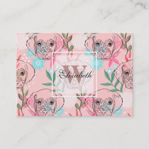 Cute Puppy Dog and Flowers Pink Creative Art Business Card